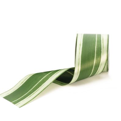 Geschenkband mit Drachenbaum Blatt Muster 75mm x 30m Rolle Grün / Weiß