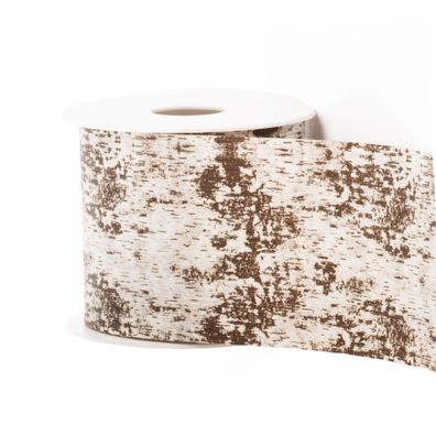 Geschenkband mit Birkenrinde Muster 75mm x 30m Rolle Weiß / Schwarz