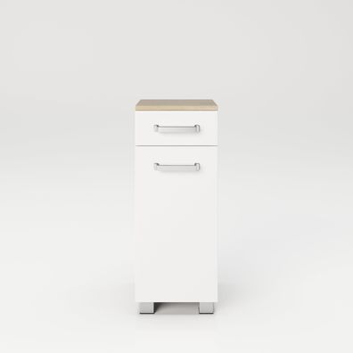 Cosmo - Standregal mit viel Stauraum, 2 Fächer und Soft-Close, Weiss / Artisan Eiche