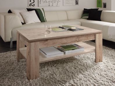 Couchtisch Wohnzimmer Tisch Eiche San Remo Sand Beistelltisch mit Ablage 110 cm