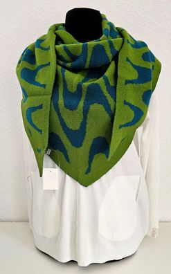 XXL Winter Dreieckstuch Dreieckschal Schal Viskose Wolle Wellenprint Grün/Blau
