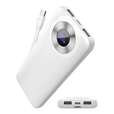 Tragbares Ladegerät 10.000?mAh - Powerbank mit integriertem Kabel & USB-C