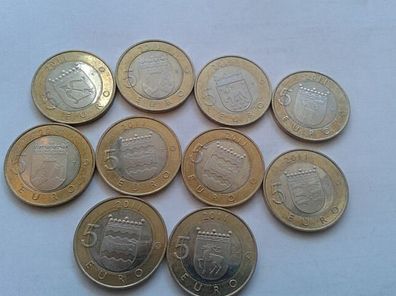 10 x 5 euro 2011 Finnland bankfrische Erhaltung