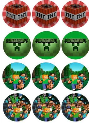 Minecraft Essbar Quadrat TNT 12 Muffin Zuckermasse Tortenbild Tortenaufleger m01