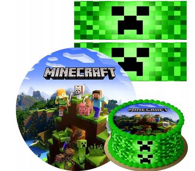 Minecraft Essbar Piksel TNT Zuckermasse Tortenbild Tortenaufleger + 4 Muffin m06