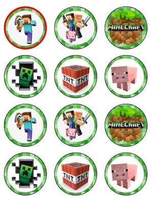 Minecraft Essbar Quadrat TNT 12 Muffin Zuckermasse Tortenbild Tortenaufleger m02