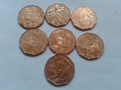 7 x 5 euro 2010 Österreich Kupfer Cu diverse Jahrgänge - bankfrisch