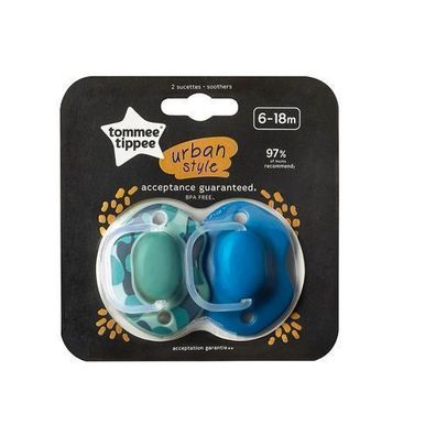 Tommee Tippee Urban Beruhigungssauger, 2er-Pack, fuer Jungen, 6-18 Monate