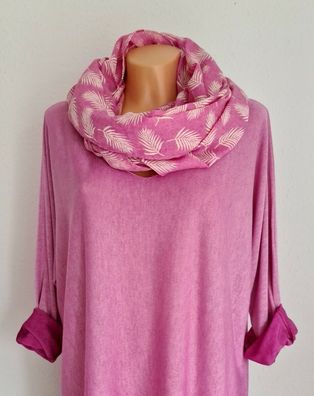 Blogger Loop Schal Halstuch Schlauchschal Baumwolle Viskose Blätter Pink/ Weiß