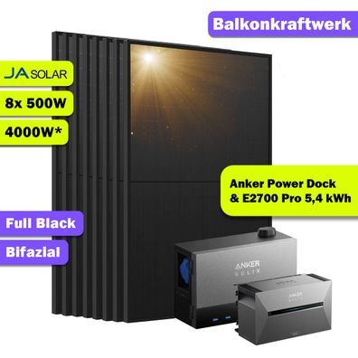 Anker Power Dock mit 4 kWp E2700 Pro 5,4 kWh Balkonkraftwerk Heimspeichersystem