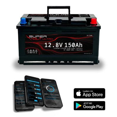 Supervolt Ultra LiFePO4 150Ah 12.8V mit Bluetooth BMS