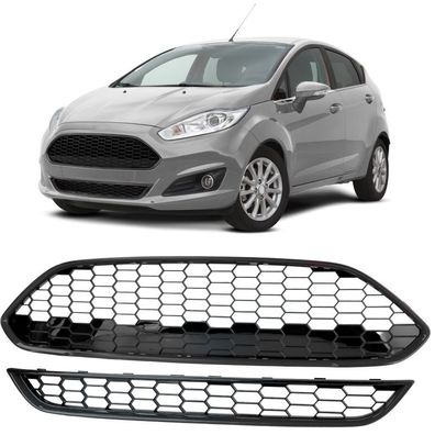 Kühlergrill Set ST-Wabendesign oben & unten Schwarz Glanz für Ford Fiesta 13–17