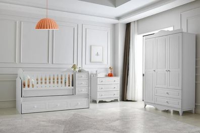 Set Bett Kleiderschrank Kommode Modernes Design Stilvolles Babyzimmer 3-teilig