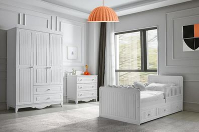 Set Bett Kleiderschrank Kommode Modernes Design Stilvolles Kinderzimmer 3-teilig