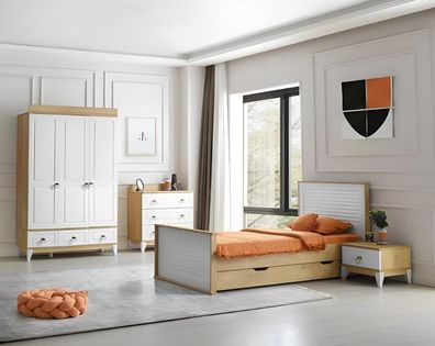 Modernes 4tlg Schlafzimmer Set mit Bett Nachttisch Kommode und Kleiderschrank
