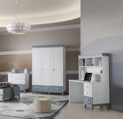 Modernes 3tlg Kinderzimmer Set mit Schreibtisch Kleiderschrank und Kommode