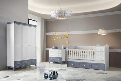 Modernes 3tlg Babyzimmer Set mit Montessori Bett Kleiderschrank und Kommode