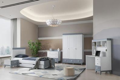 Modernes Kinderzimmer Set Bett Nachttisch Kommode Kleiderschrank Schreibtisch