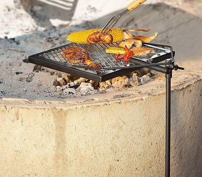 NEU Grillrost mit Erdspieß mobil für Lagerfeuer Angeln Wandern Camping Survival