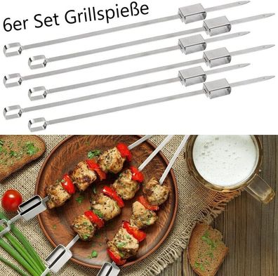 NEU 6er Set XXL Edelstahl Grillspieße 45cm groß für Fleisch Gemüse BBQ Grill NEW