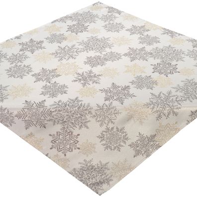 Tischdecke Weihnachten Mittedecke Winter 85x85 Stickerei Schneesterne Ecru Gold