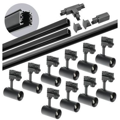 Schienensystem Komplett-Set 10x Lampe 2x1m Schiene 2m Schiene T-Stecker außen Schwarz