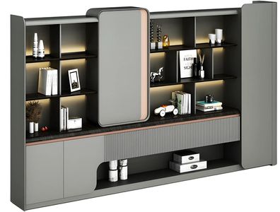 Modern Büroschrank Offene Regale LED Beleuchtung Schlichte Eleganz Graues Design