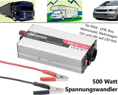 NEU 12V 24V Spannungswandler 500 W mobile Steckdose für PKW Wohnmobil Wohnwagen