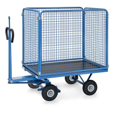 Fetra Handpritschenwagen mit Zugoese, hohen Drahtgitterwaenden und Polyurethanbereif