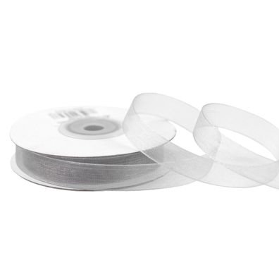 Organzaband 12mm x 25m Rolle Silber / Grau