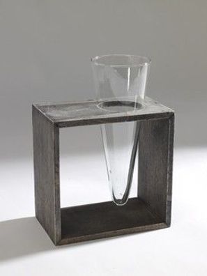 Design-Vase CONE, Glas in Holz, Höhe ca. 27 cm