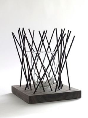Design-Vase STICKS, Glas in Metall, Höhe ca. 20 cm, Deko-Vase, Dekoration