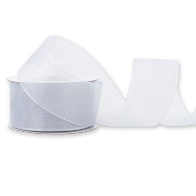 Organzaband 38mm x 25m Rolle Silber / Grau