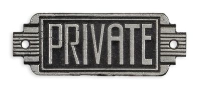 Ein gusseisernes Art-Déco-Schild mit der Aufschrift „Privat“ Replikat Retro Design De
