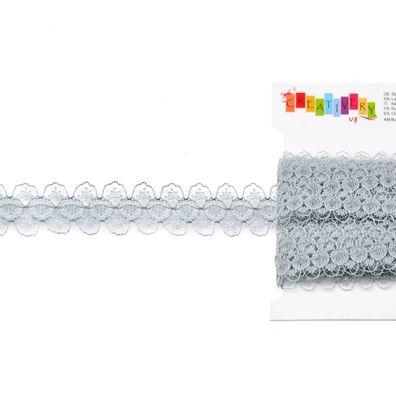 Spitzenband 15mm x 10m Silber / Grau