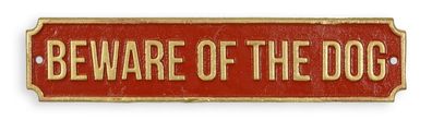 Gusseisernes Schild mit der Aufschrift „Vorsicht vor dem Hund“ Replikat Retro Design