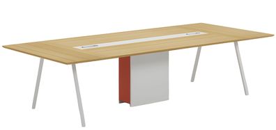Konferenztisch Besprechungstisch Modern Holzoptik Natur Weiß Orange Kabelkanal