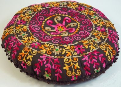 Boden-Kissen, handbestickt, Durchmesser ca. 50 cm, Sitzkissen