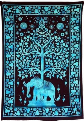 Tagesdecke, Betttuch, Wandbehang, Wandtuch mit 1 Elefant und Baum, ca. 190 cm x 140cm