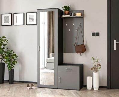 AX Living Garderobe mit Spiegel Magnola - 100 cm Breit, Schwarz & Grau