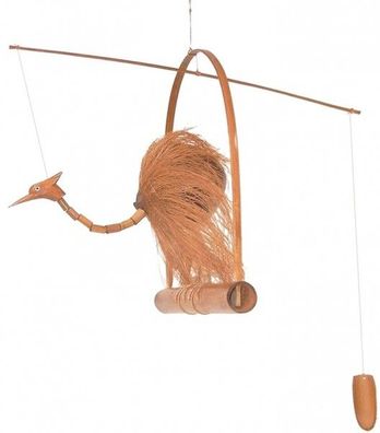 Windspiel Vogel natur groß aus Holz, Maße der Schaukel ca. 30 cm hoch und 26 cm breit