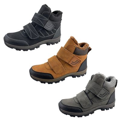Herren Stiefel Klett Boots Stiefeletten Winterstiefel Warmfutter Klettverschluss