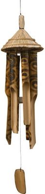 Bambus Windspiel geflammt, ca. 40 cm Lang mit Hut aus Stroh, Klangspiel