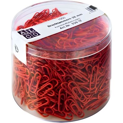 Alco Briefklammer Metall kunststoffüberz 26mm rot 1000 Stück