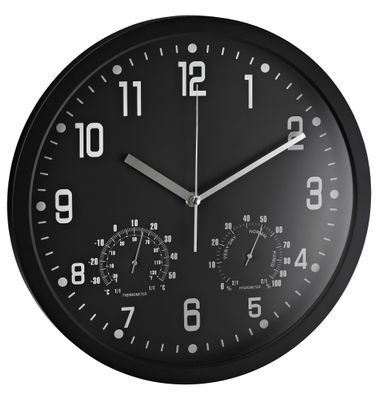 Alco Wanduhr Kunststoff Ø350mm Ziffernblatt und Gehäuse schwarz