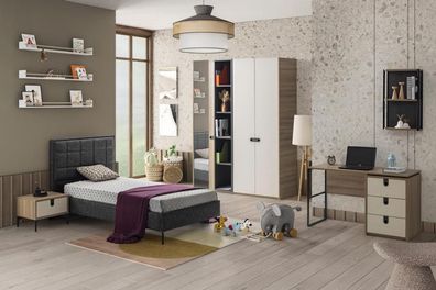 Jugendzimmer Set Bett Schrank Schreibtisch Nachttisch Modernes Design 4-teilig