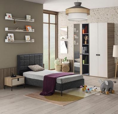 Set Bett Nachttisch Kleiderschrank Modernes Design Stilvolles Kinderzimmer 3-tlg