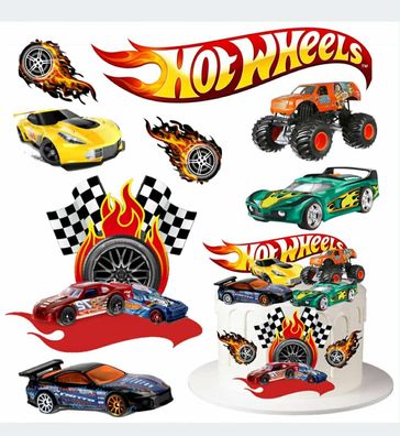 Hot Wheels Essbar Autos Tortenaufleger Torte Geburstag Zuckermasse + NAME h01