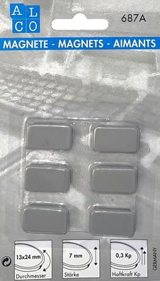 Alco Haftmagnet 13x24x7mm grau 6 Stück
