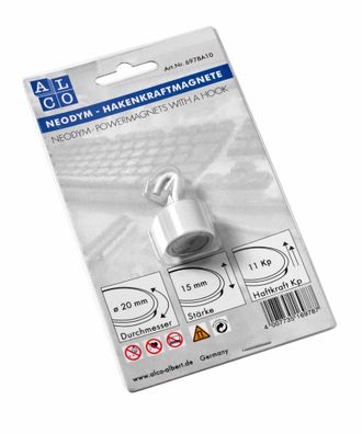 Alco Hakenmagnete, Neodym, Weiß, Ø 20 mm, Haftkraft min. 11 kp,